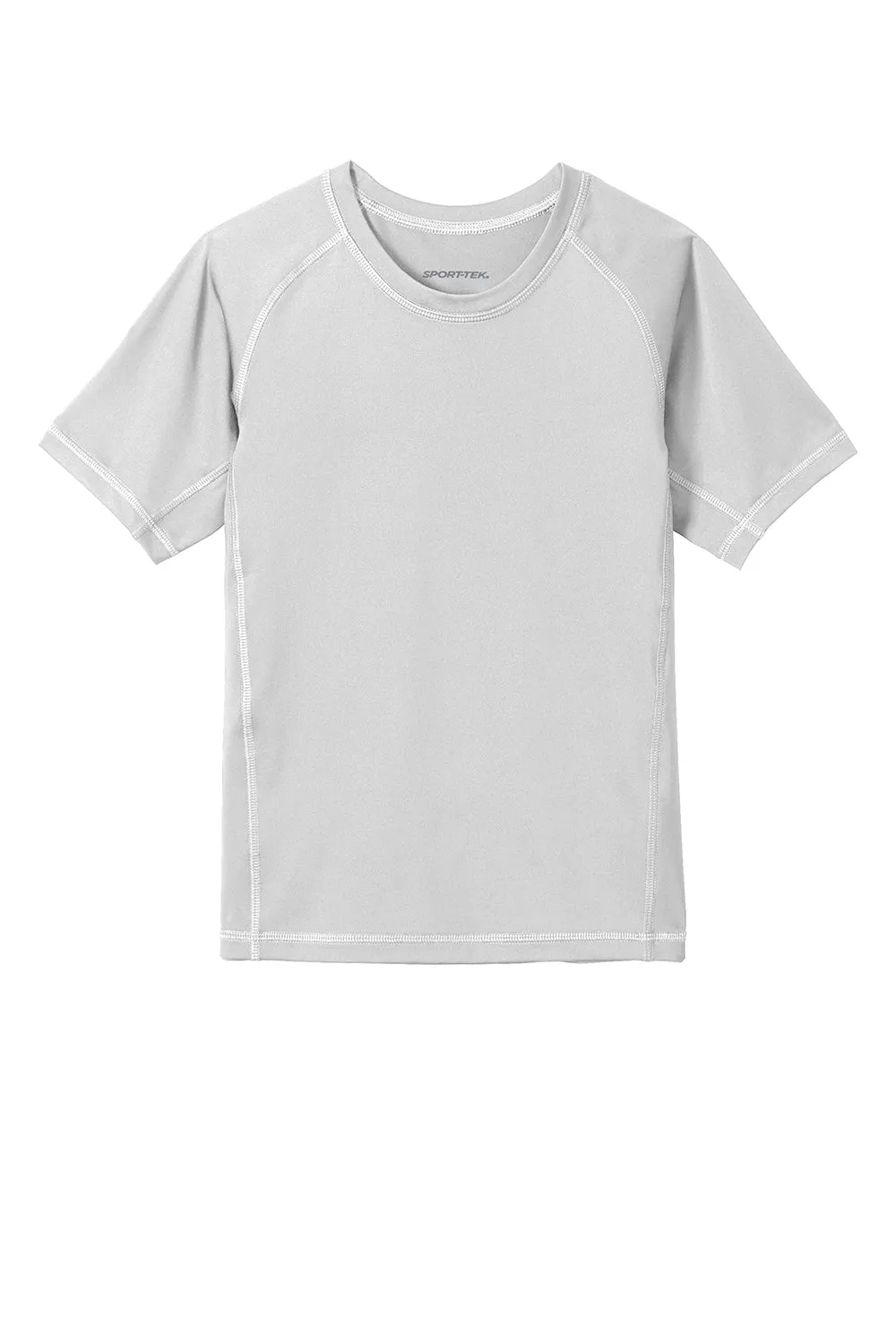 Sport-Tek Jugend-Rashguard Feuchtigkeitstransportierendes Kurzarm-Crewneck-T-Shirt - Weiß