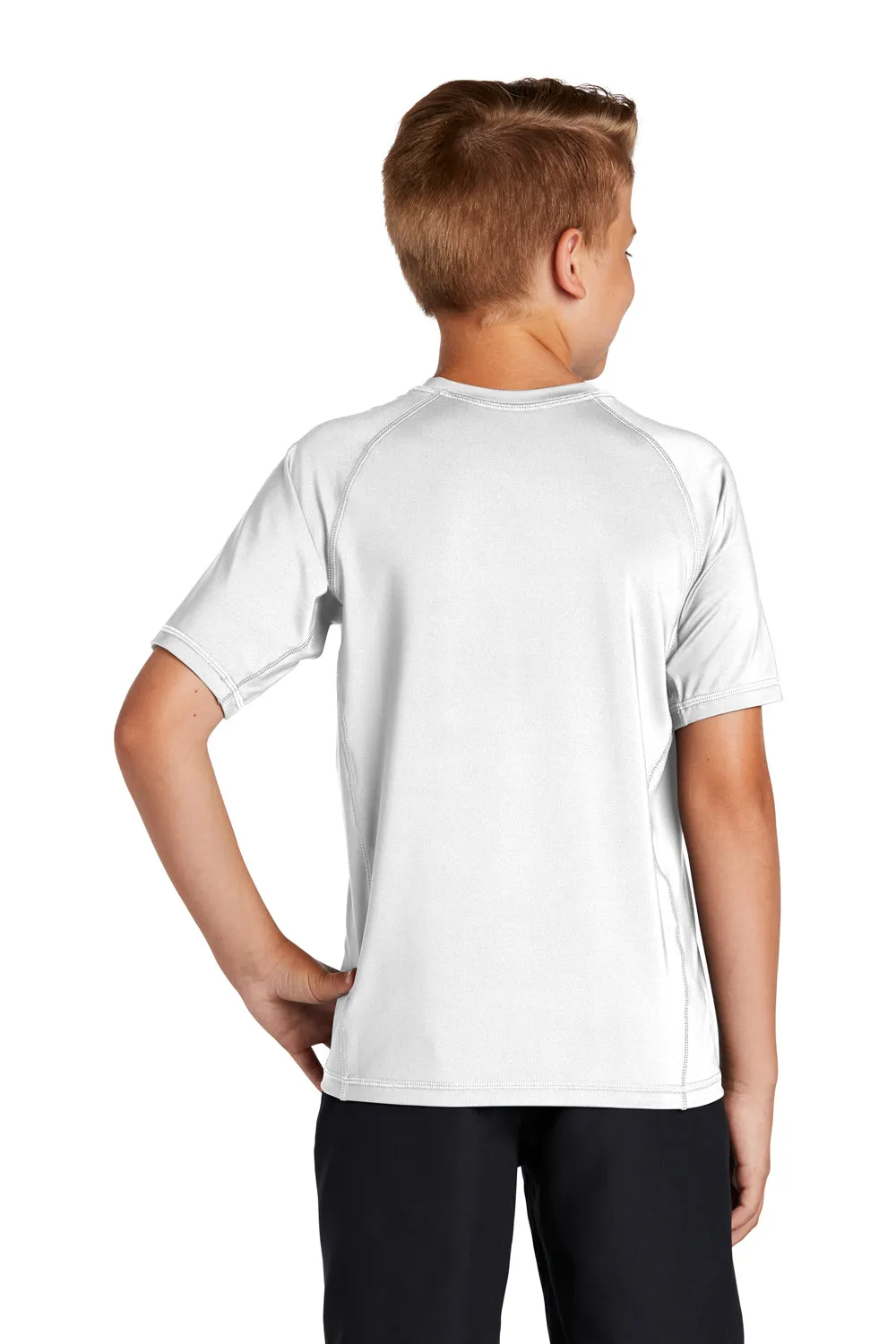 Sport-Tek Jugend-Rashguard Feuchtigkeitstransportierendes Kurzarm-Crewneck-T-Shirt - Weiß