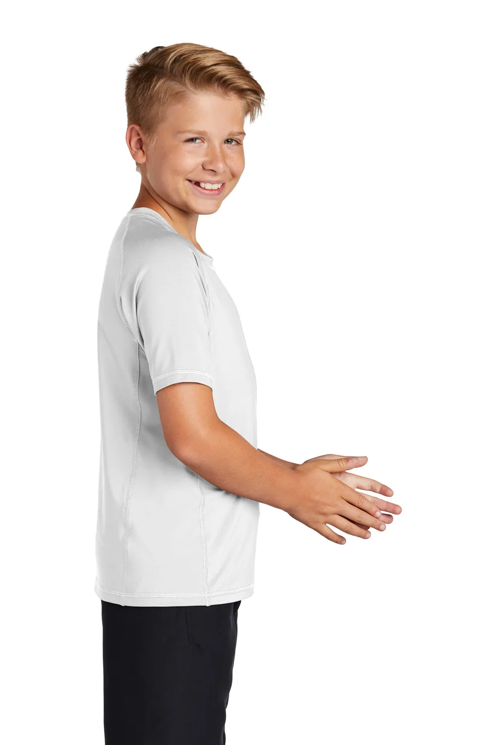 Sport-Tek Jugend-Rashguard Feuchtigkeitstransportierendes Kurzarm-Crewneck-T-Shirt - Weiß