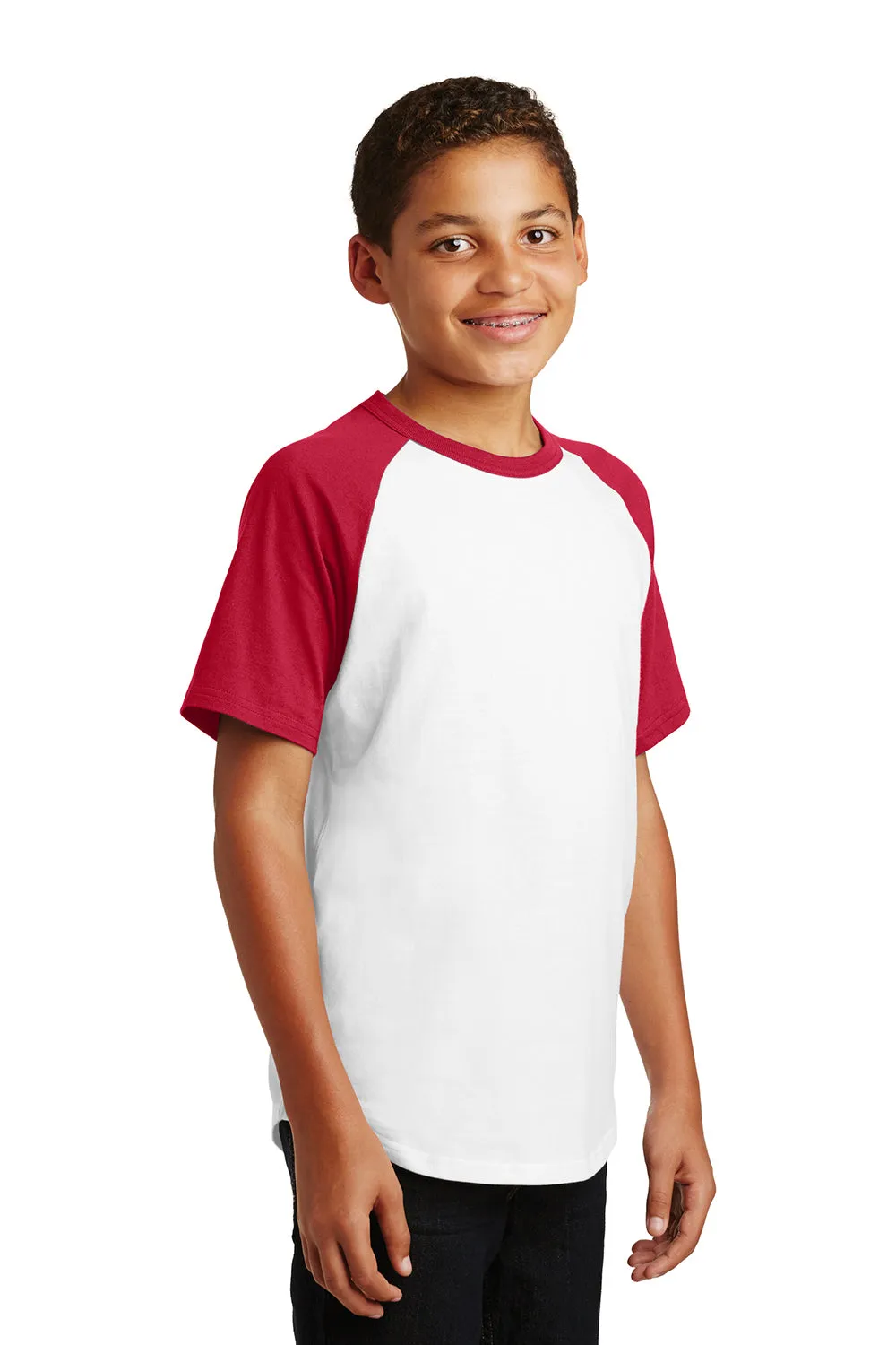 Sport-Tek Jugend Kurzarm Rundhals T-Shirt - Weiß/Rot