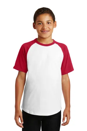 Sport-Tek Jugend Kurzarm Rundhals T-Shirt - Weiß/Rot