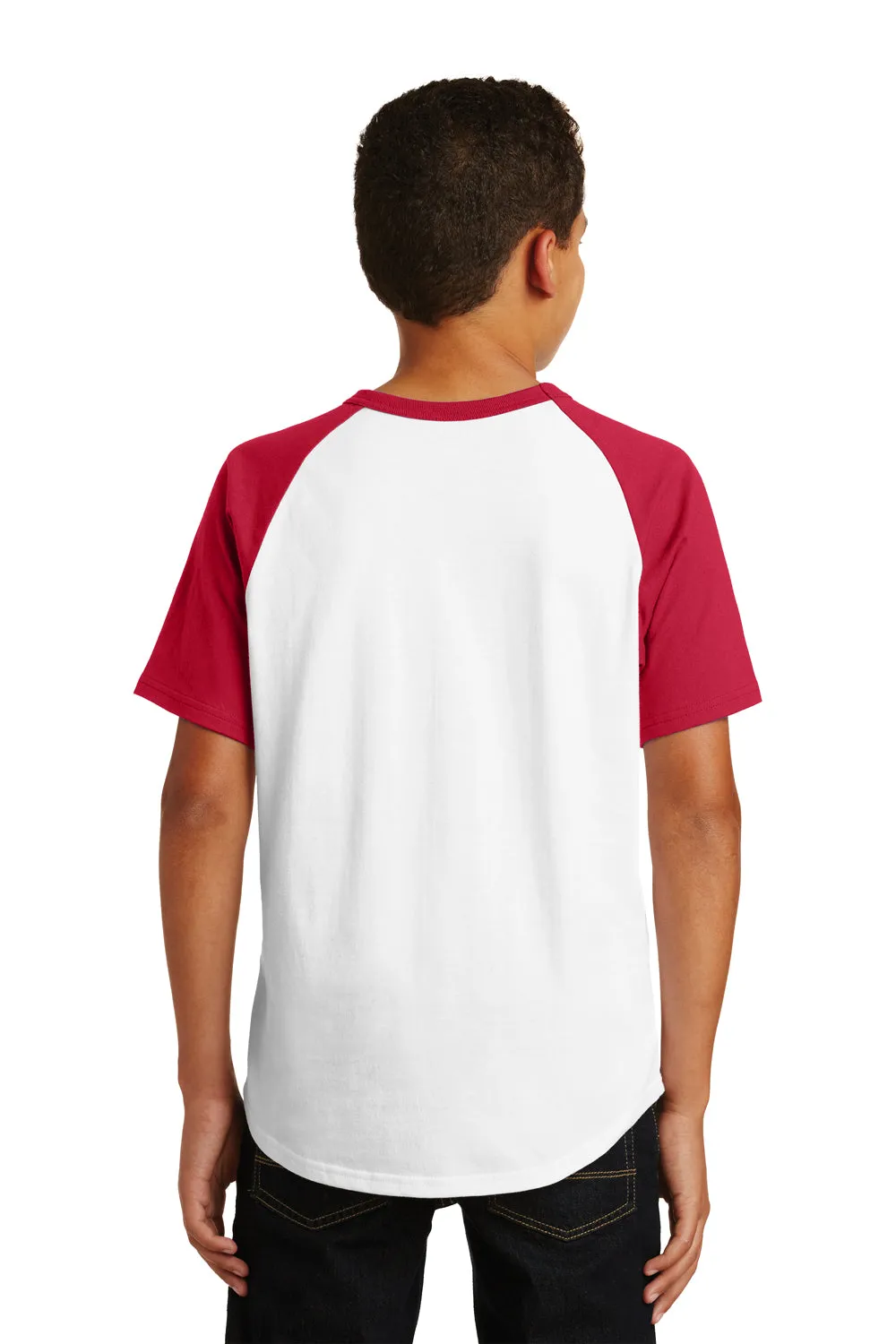 Sport-Tek Jugend Kurzarm Rundhals T-Shirt - Weiß/Rot