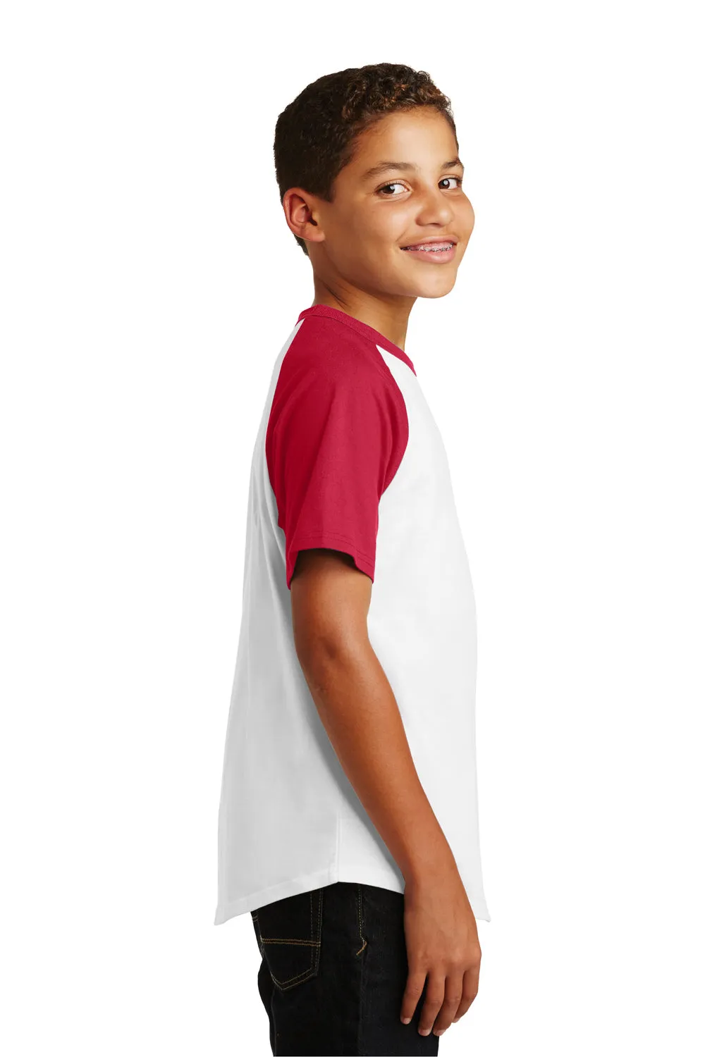 Sport-Tek Jugend Kurzarm Rundhals T-Shirt - Weiß/Rot