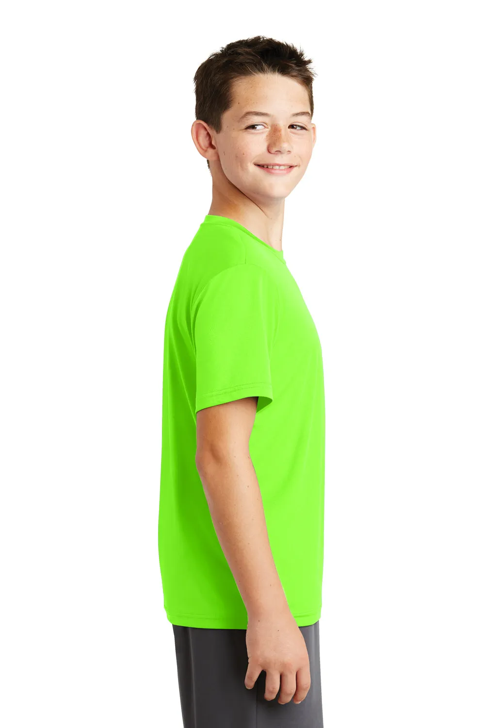 Sport-Tek Jugendliches Robustes Feuchtigkeitstransportierendes Kurzarm-T-Shirt mit Rundhalsausschnitt - Neon Grün - Ausverkauf