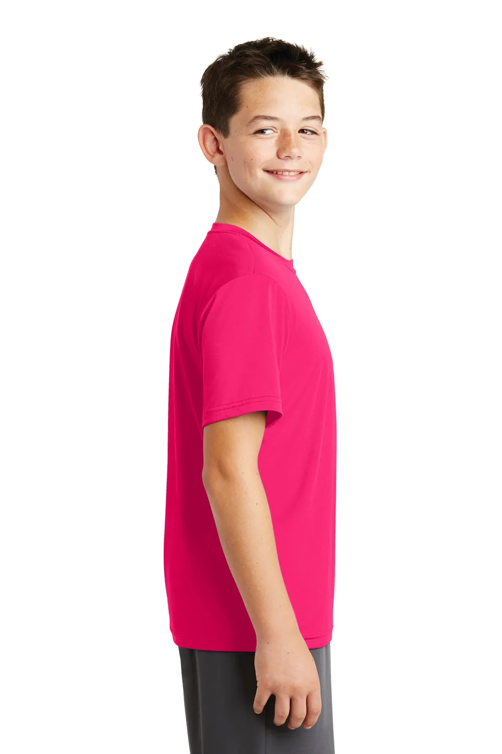 Sport-Tek Jugendliches Robustes Feuchtigkeitstransportierendes Kurzarm-Crewneck-T-Shirt - Himbeerrosa - Ausverkauf