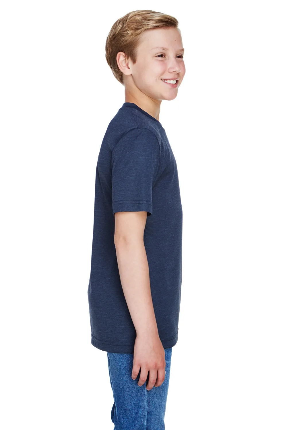 Team 365 Youth Sonic Performance Heather Feuchtigkeitstransportierendes Kurzarm-Crewneck-T-Shirt - Heather Dunkelmarineblau
