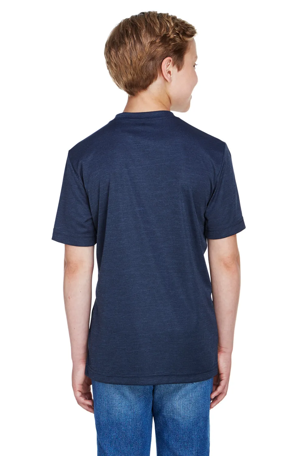Team 365 Youth Sonic Performance Heather Feuchtigkeitstransportierendes Kurzarm-Crewneck-T-Shirt - Heather Dunkelmarineblau