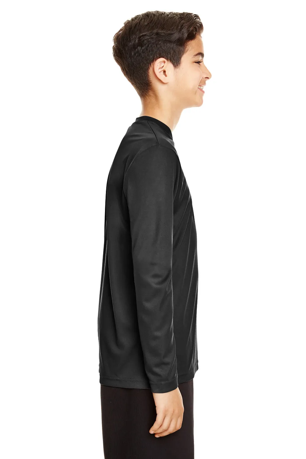 Team 365 Youth Zone Performance Feuchtigkeitstransportierendes Langarm-Crewneck-T-Shirt - Schwarz