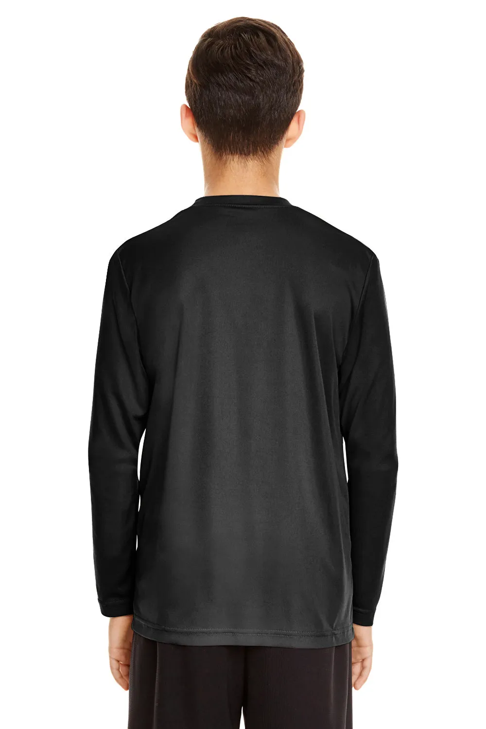 Team 365 Youth Zone Performance Feuchtigkeitstransportierendes Langarm-Crewneck-T-Shirt - Schwarz