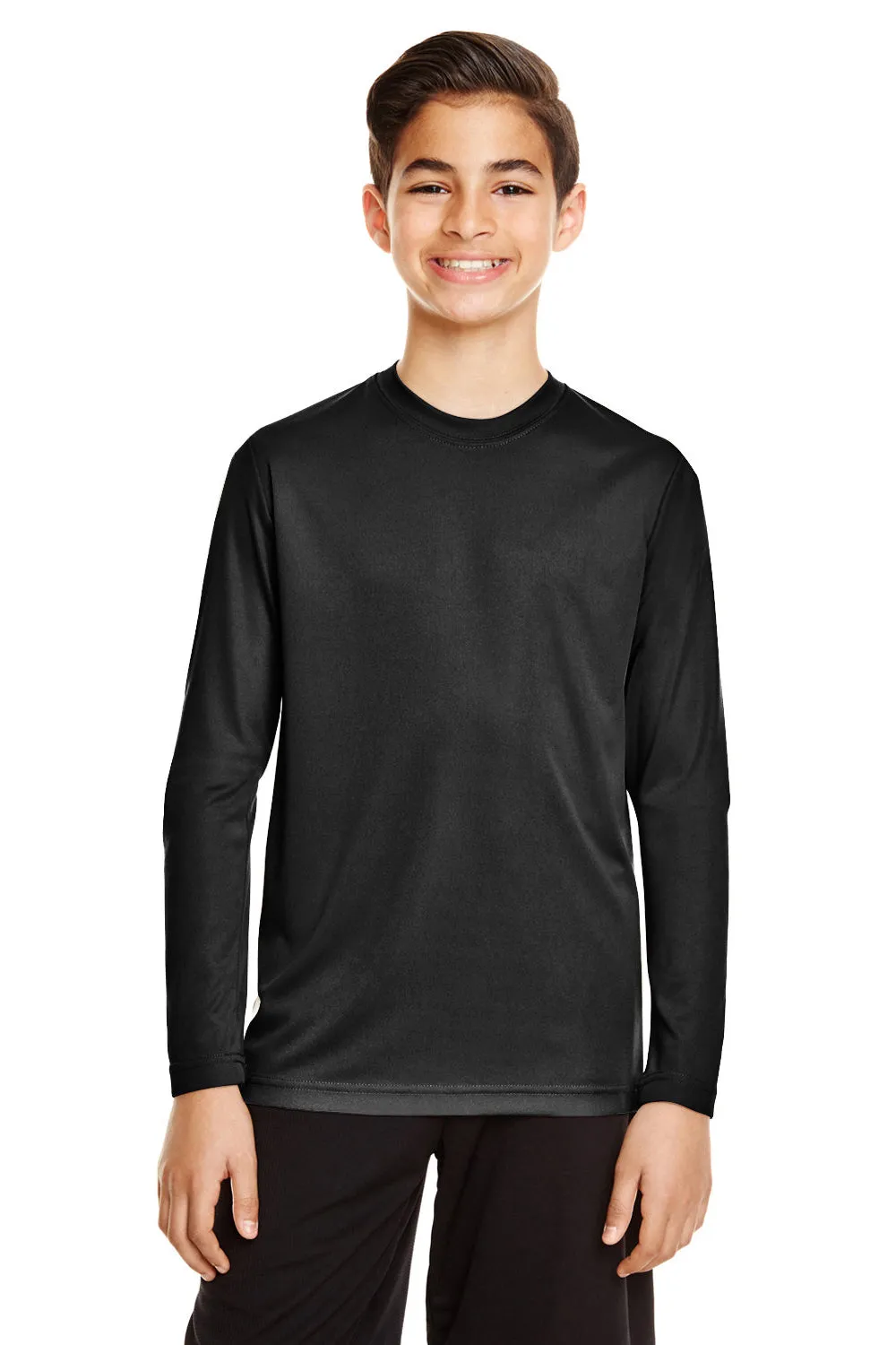 Team 365 Youth Zone Performance Feuchtigkeitstransportierendes Langarm-Crewneck-T-Shirt - Schwarz