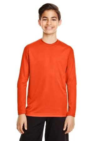 Team 365 Youth Zone Performance Feuchtigkeitstransportierendes Langarm-Crewneck-T-Shirt - Orange