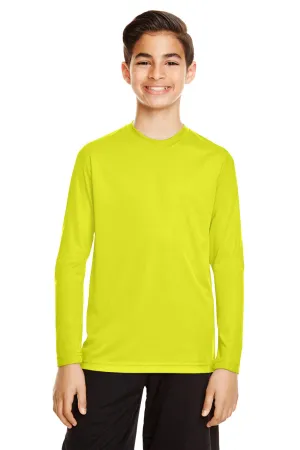Team 365 Youth Zone Performance Feuchtigkeitstransportierendes Langarm-Crewneck-T-Shirt - Sicherheitsgelb