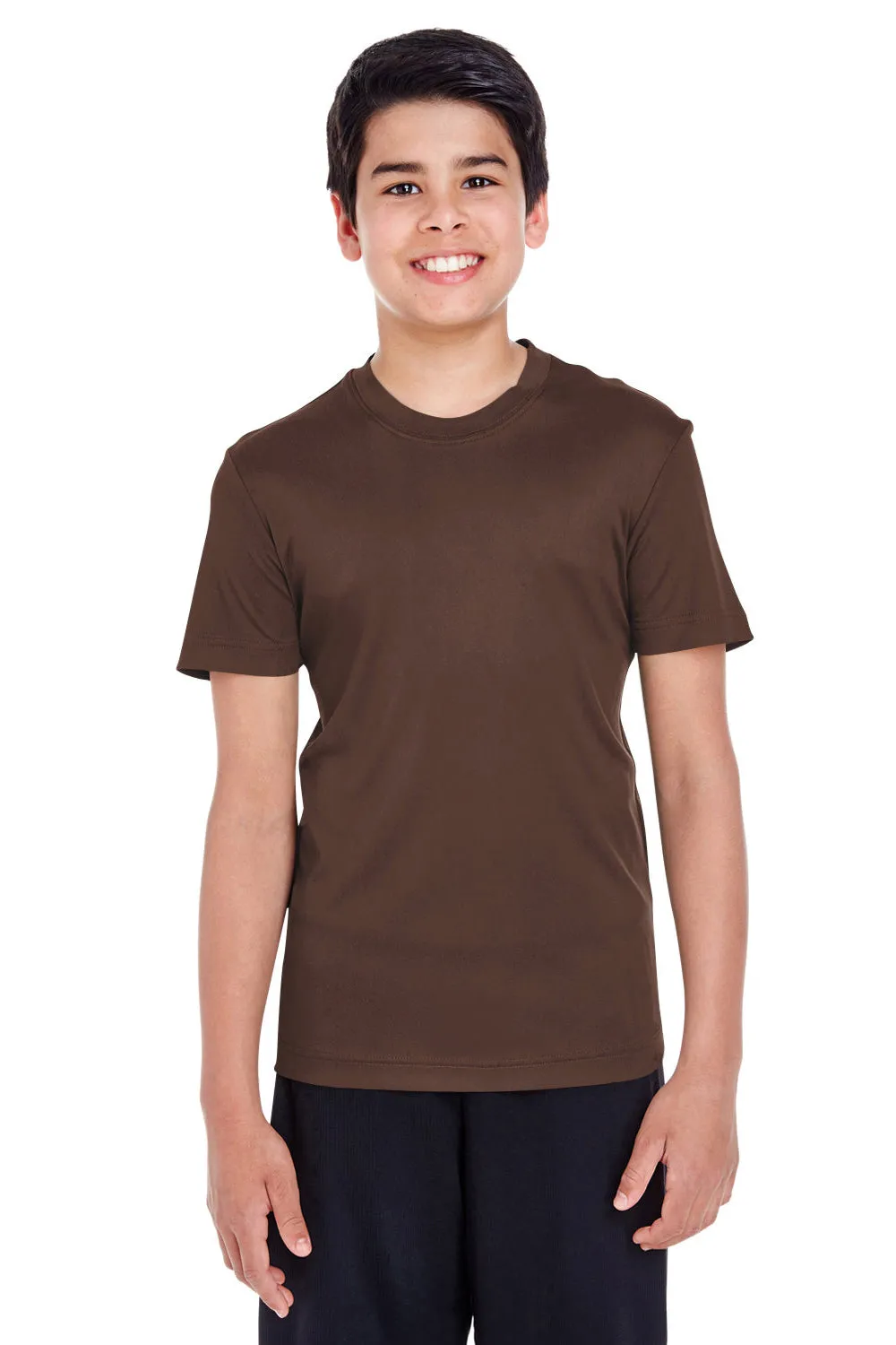 Team 365 Youth Zone Performance Feuchtigkeitstransportierendes Kurzarm-Crewneck-T-Shirt - Dunkelbraun