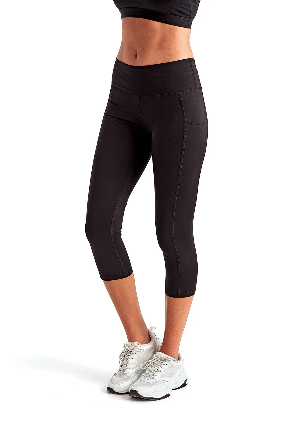 TriDri Damen Performance 3/4-Länge Leggings mit Taschen - Schwarz