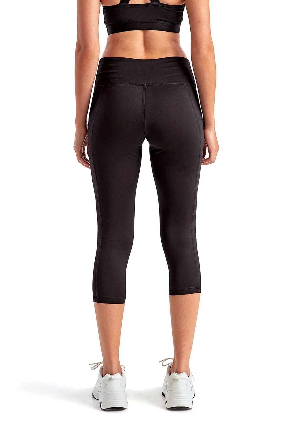 TriDri Damen Performance 3/4-Länge Leggings mit Taschen - Schwarz