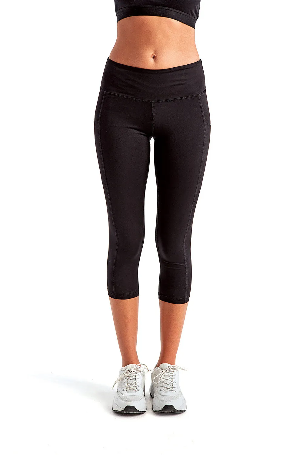 TriDri Damen Performance 3/4-Länge Leggings mit Taschen - Schwarz