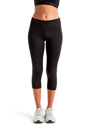 TriDri Damen Performance 3/4-Länge Leggings mit Taschen - Schwarz