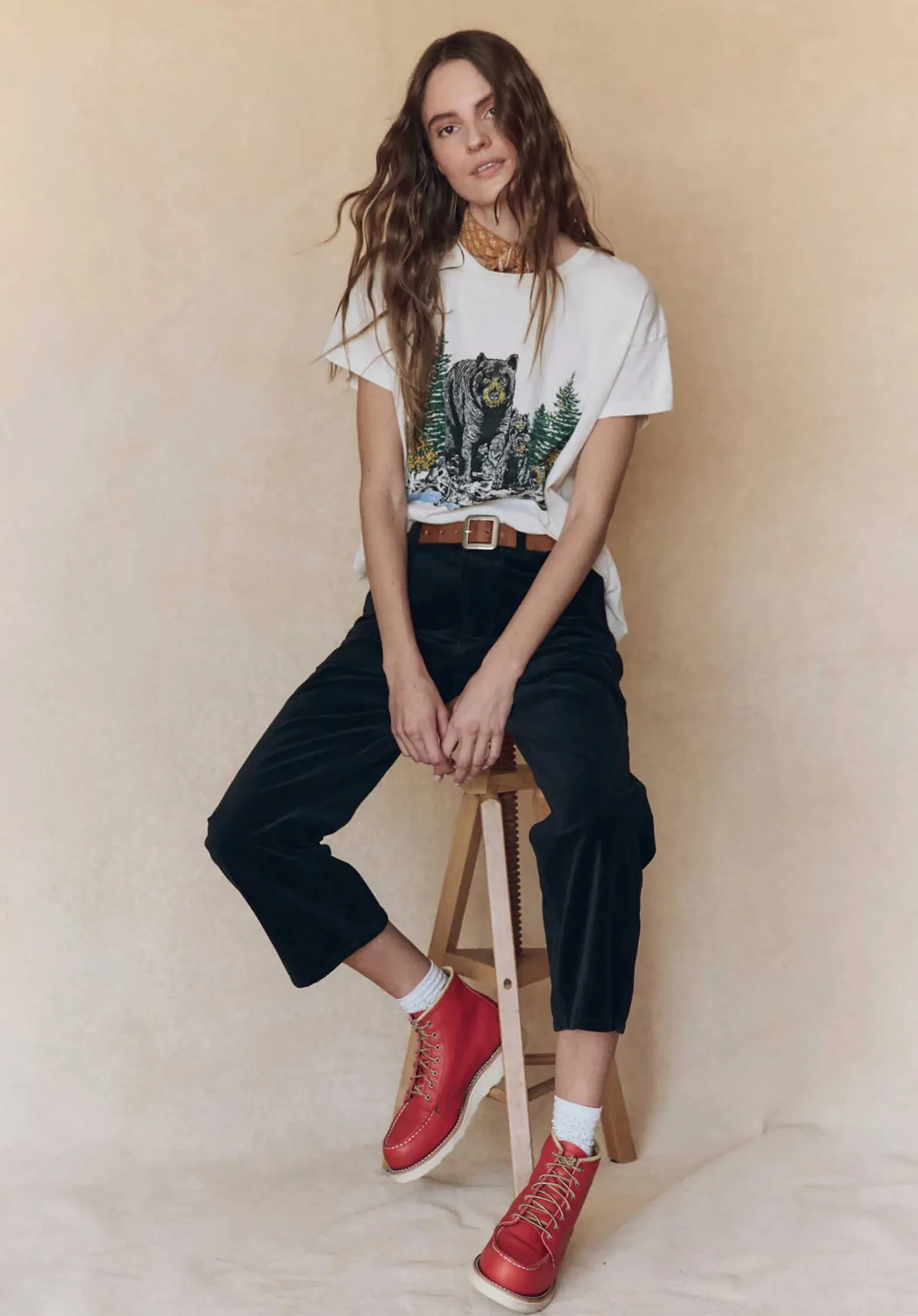 Tshirt T209002bb Boxy Black Bear Washed-Weiß