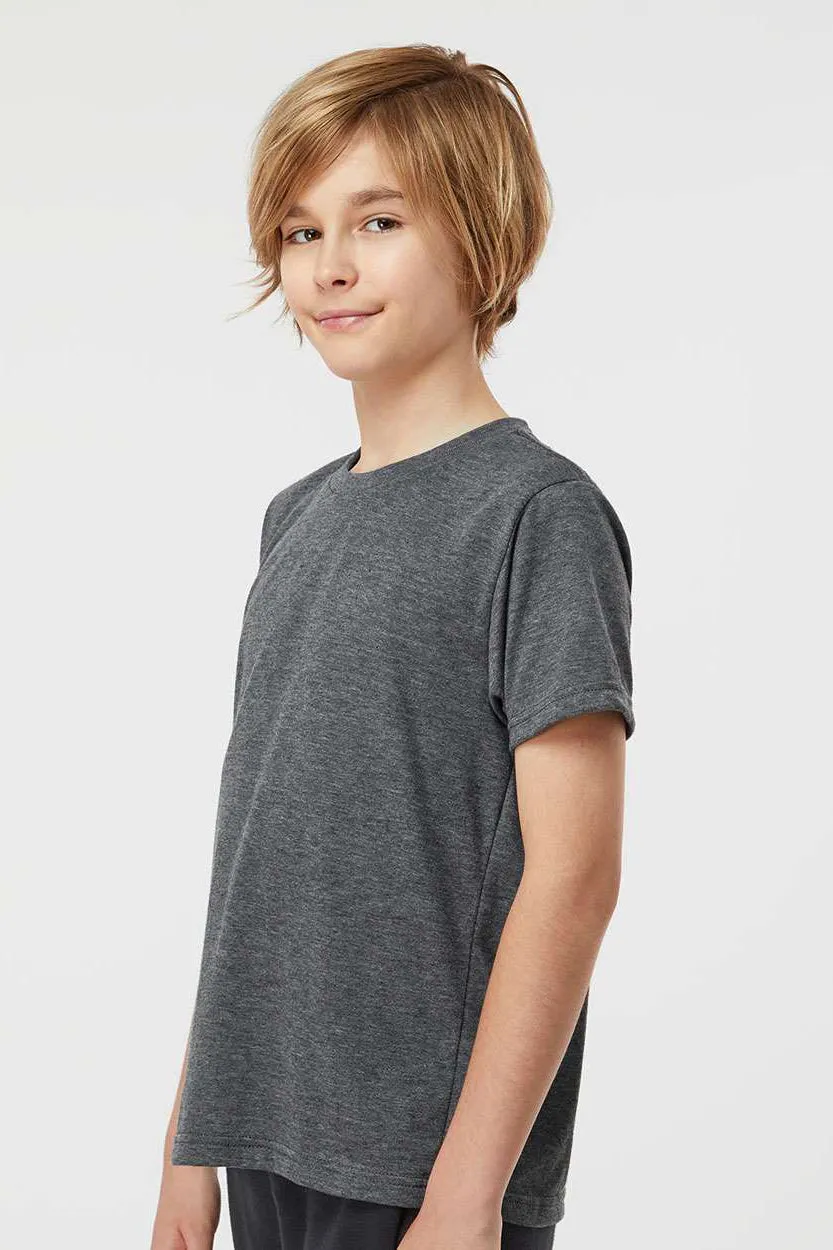 Tultex Jugendliches Poly-Rich Kurzarm-Crewneck-T-Shirt - Meliertes Anthrazitgrau
