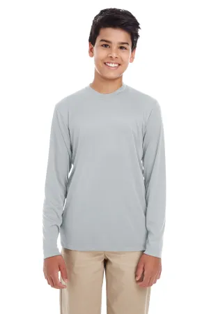 UltraClub Jugend Cool & Dry Performance Feuchtigkeitstransport Langarm Rundhals T-Shirt - Grau