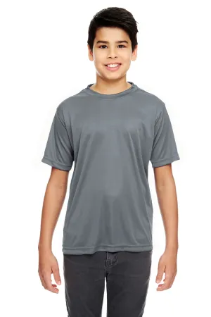 UltraClub Jugend Cool & Dry Performance Feuchtigkeitstransportierendes Kurzarm-Crewneck T-Shirt - Anthrazitgrau