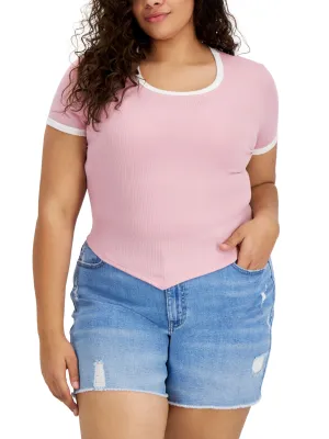 Damen-Ringer-T-Shirt mit asymmetrischem Saum in Pink