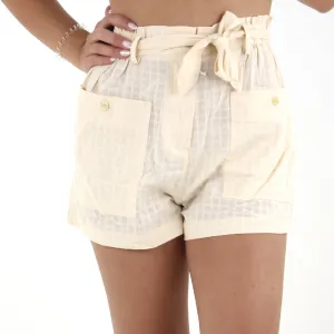 Damen Shorts mit Gürtel und 2 Fronttaschen, Beige