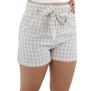 Damen-Karierte Shorts mit Gürtel, Beige