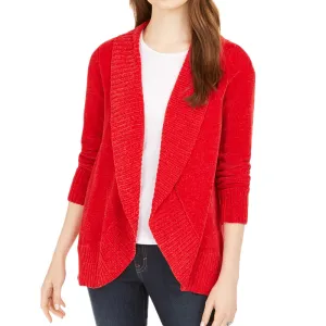 Damen Chenille Schalkragen Cardigan, Rot