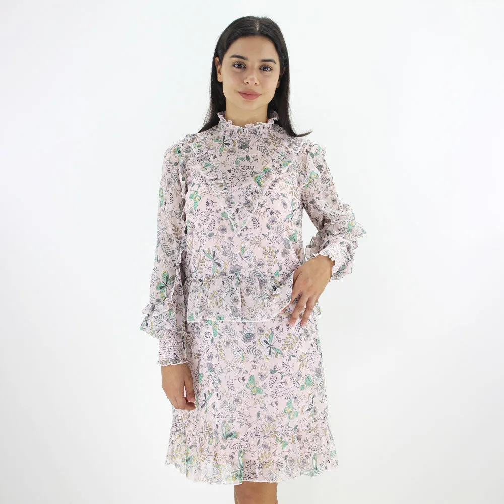 Damen Chiffon Blumenprint Kleid, Hellrosa