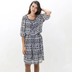 Damen Chiffon Druckkleid, Weiß/Schwarz
