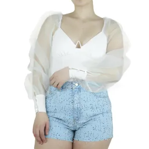 Damen Chiffon Ärmel formelles Oberteil, Weiß