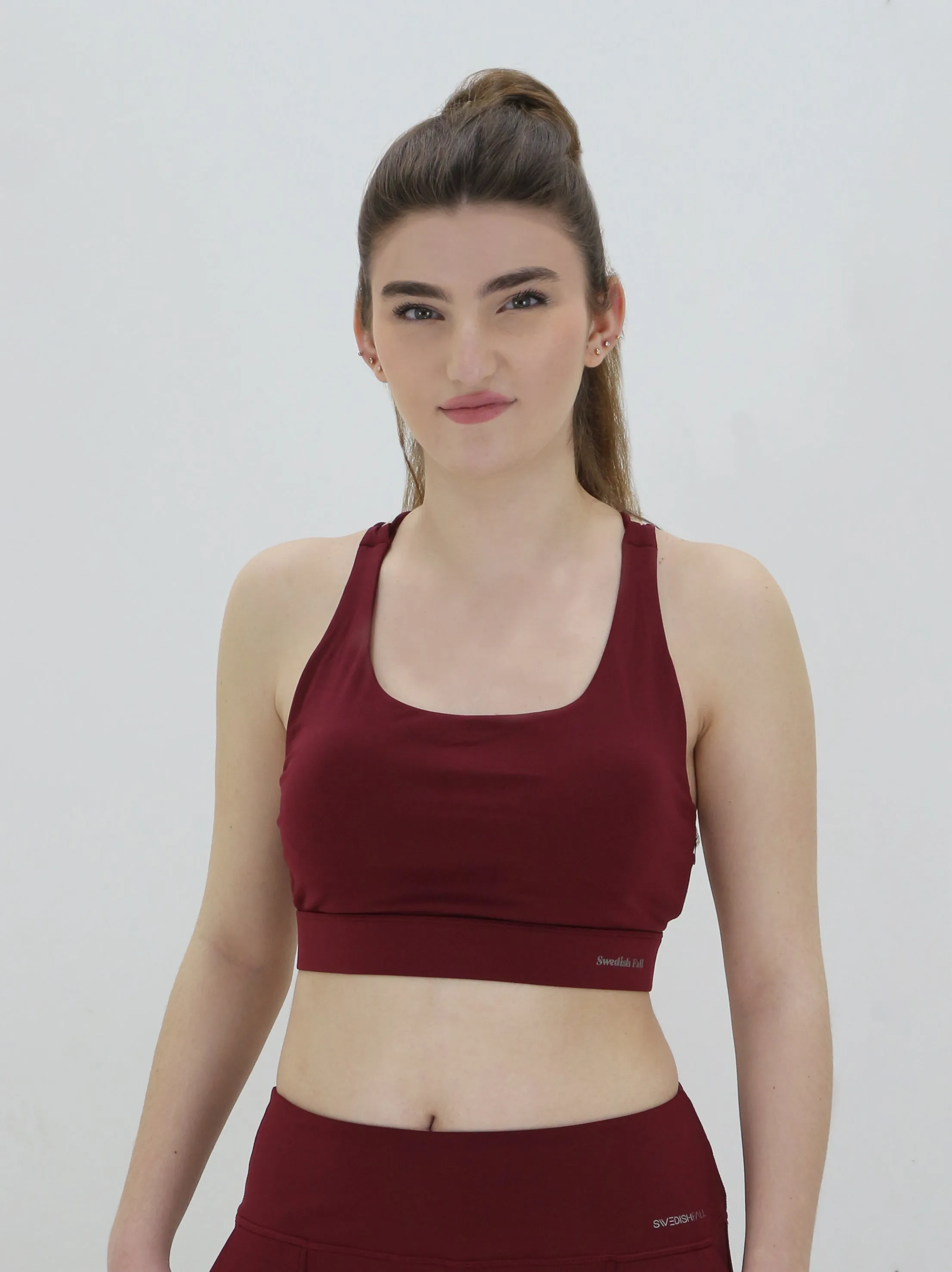 Damen-Criss-Cross-Sport-BH, Burgunderrot