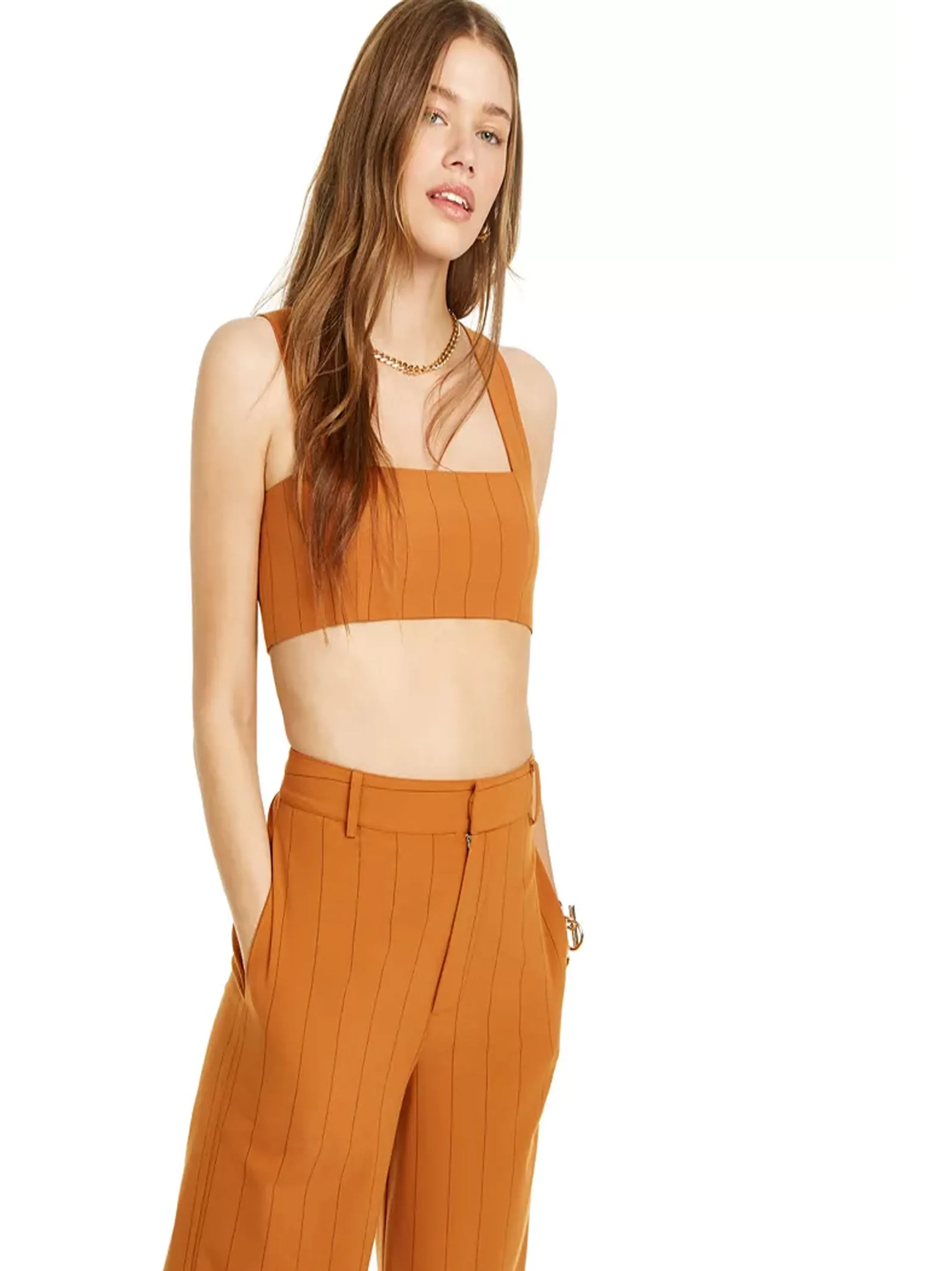 Damen-Pinstripe-Cropped-Tanktop, Braun