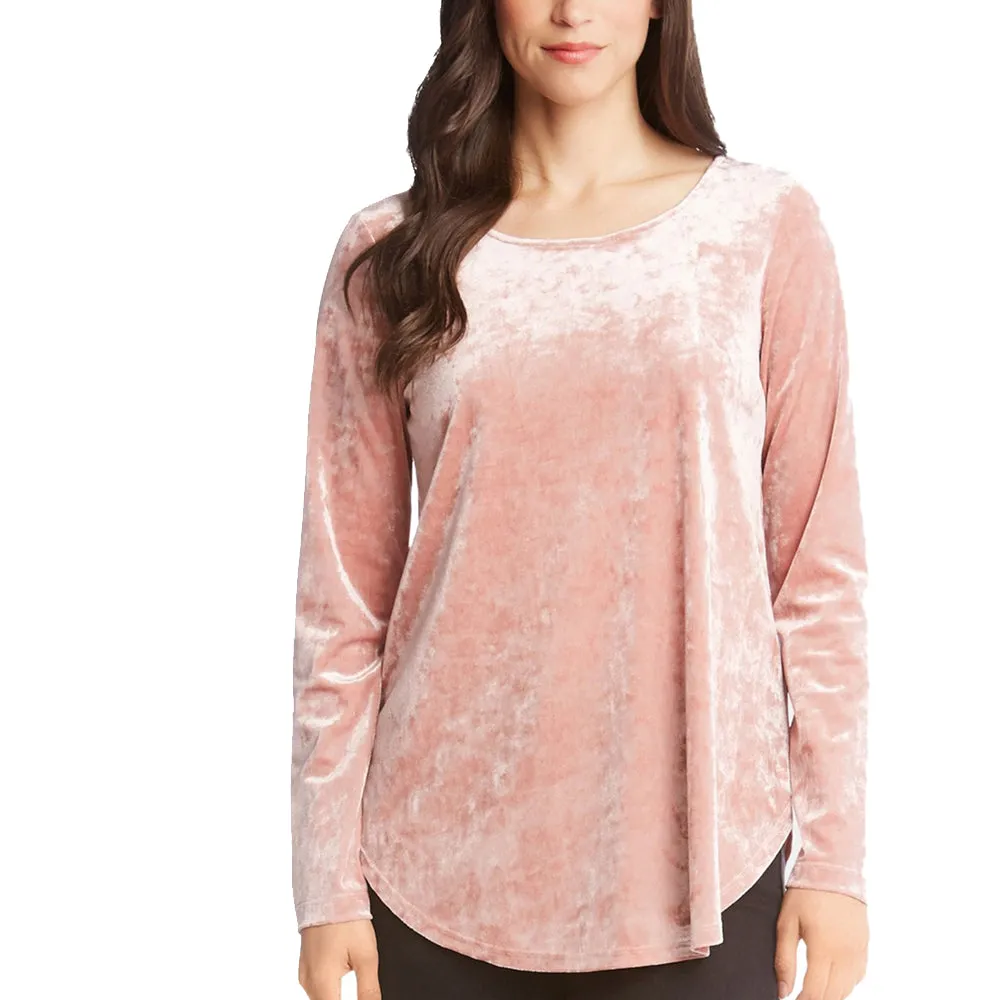 Damen Crushed Velvet Pullover Bluse, Rosa