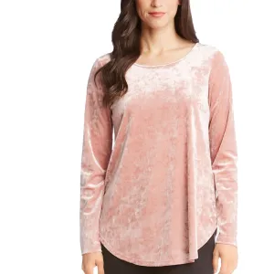 Damen Crushed Velvet Pullover Bluse, Rosa