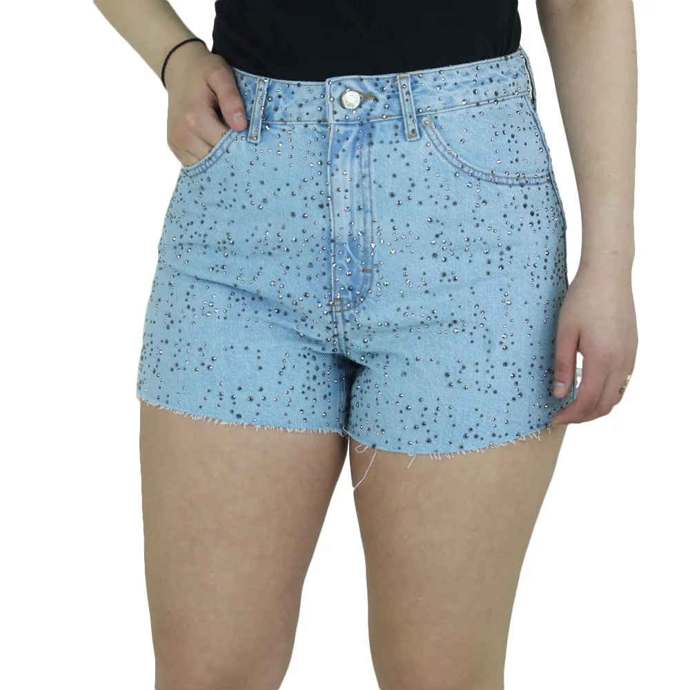 Damen Jeans Shorts mit Pailletten, Hellblau