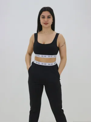 Damen-Sport-BH mit elastischem Bund, Schwarz