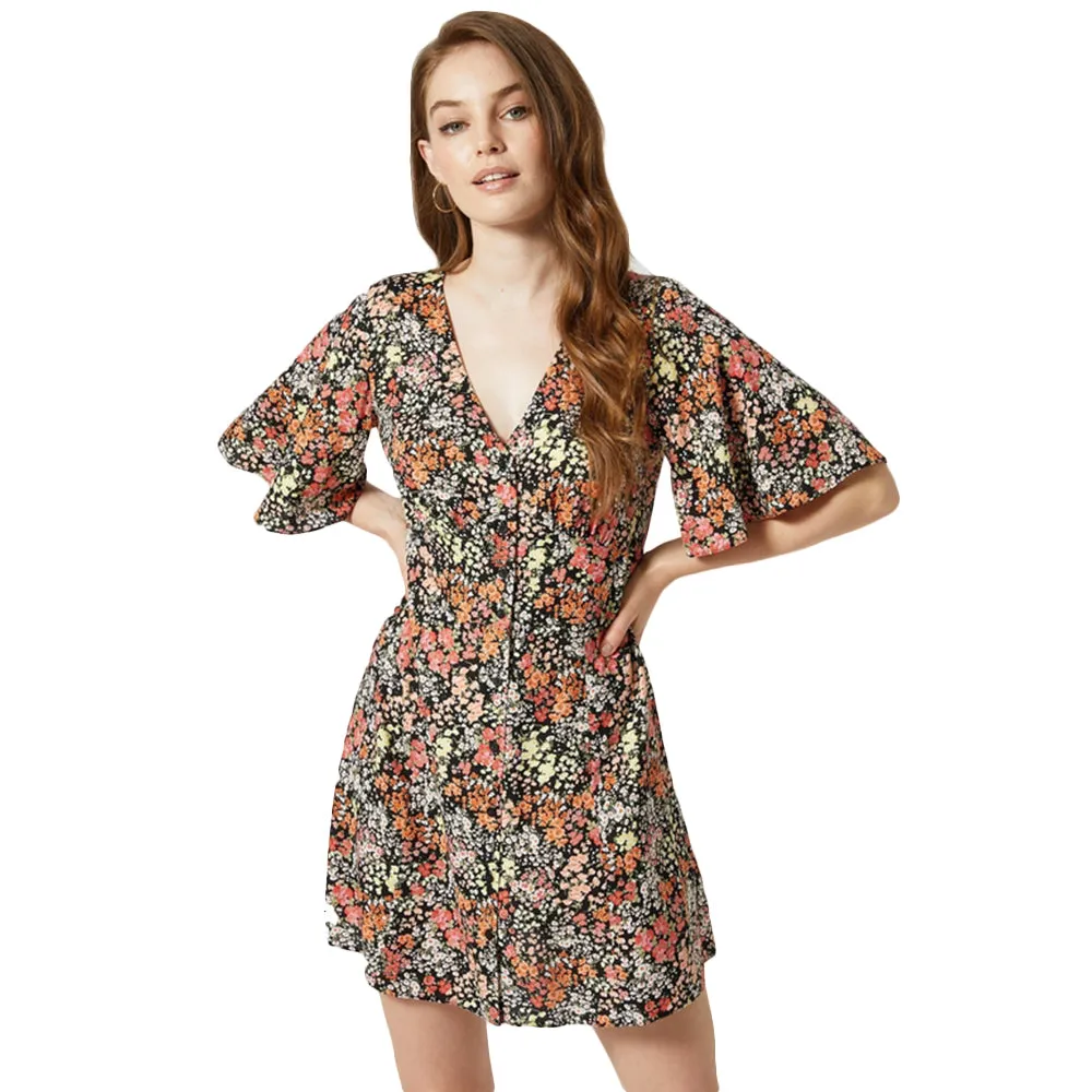Damen Blumen Casual Kleid, Mehrfarbig