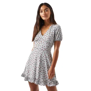 Damen Blumen Fit N Flare Minikleid, Grau