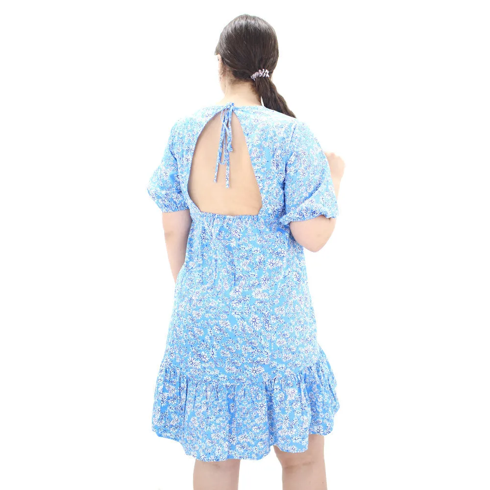Damen Blumenkleid mit offenem Rücken, Blau