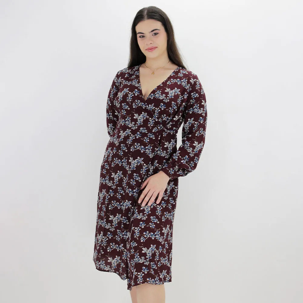 Damenkleid mit Blumenprint, Burgunderrot