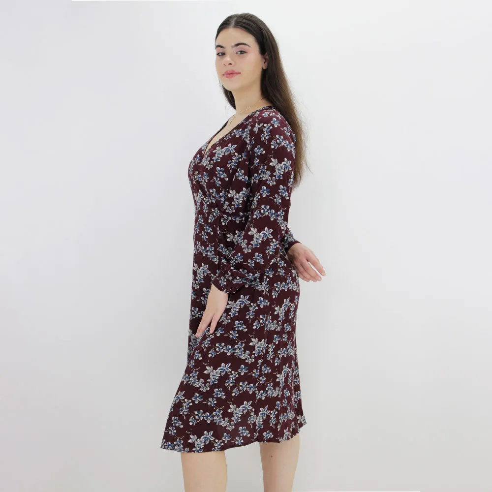 Damenkleid mit Blumenprint, Burgunderrot
