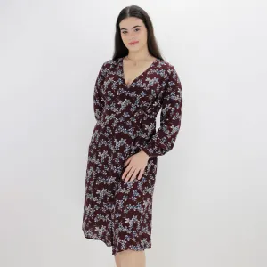 Damenkleid mit Blumenprint, Burgunderrot