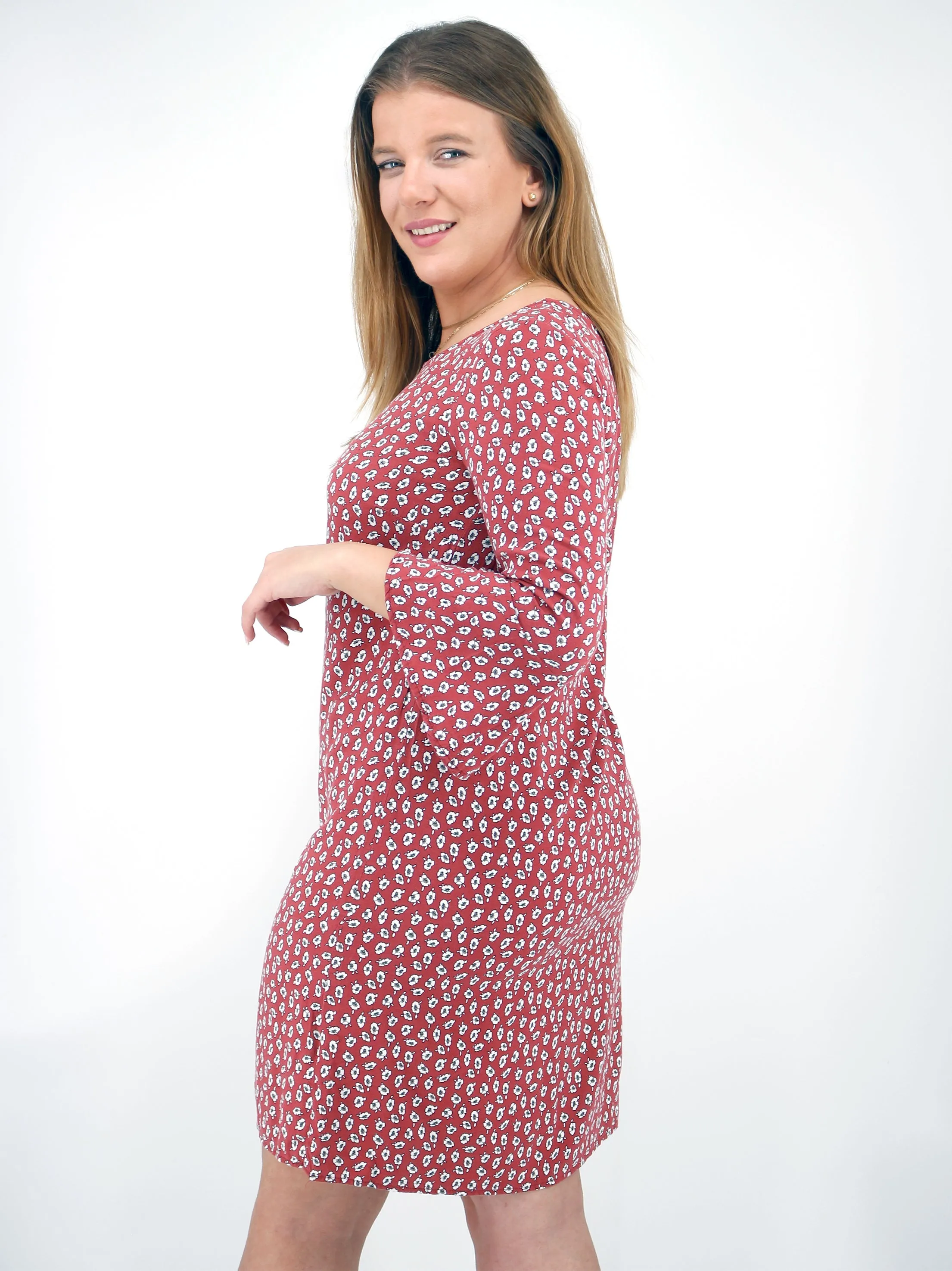Damenkleid mit Blumenprint, Rot