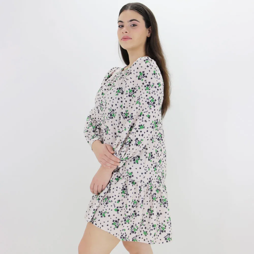 Damen Blumenprint Schlaghose Kleid, Beige