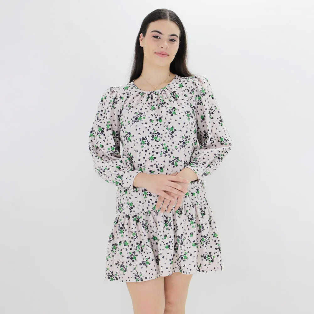 Damen Blumenprint Schlaghose Kleid, Beige
