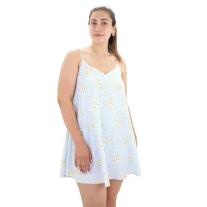 Damen-Minikleid mit Blumenmuster und Spaghettiträgern, Hellblau