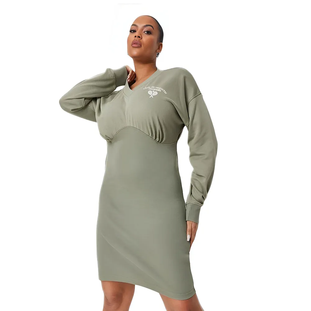 Damen Graphic Bodycon Pulloverkleid, Olive