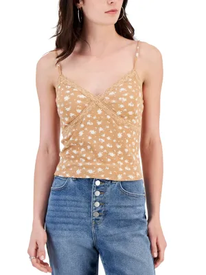 Damen-Spitzenbesatz Drucktop, Braun